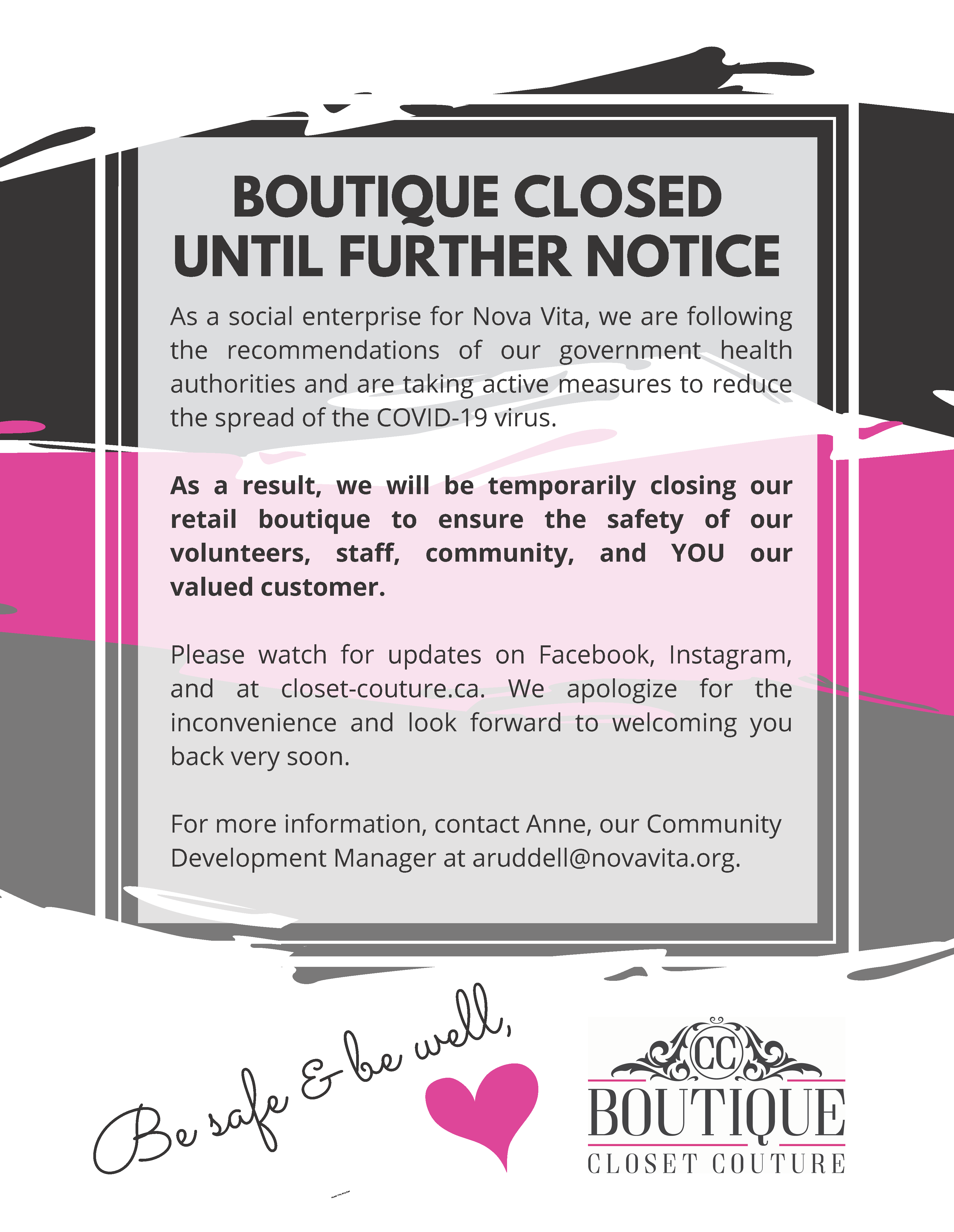 CCB Temporarily Closed Due to COVID-19 – Closet Couture